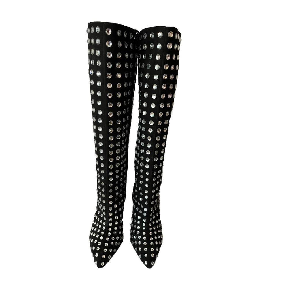 Gianni Bini Aimee Oversized Rhinestone Knee High Boots Black Size 5.5 - Picture 3 of 5